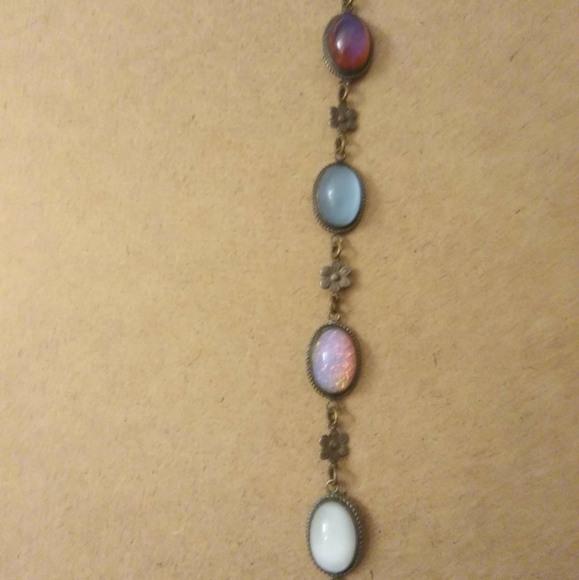 VINTAGE STERLING Silver "Dragons Breath" Foil Glass Stone BRACELET. - Picture 3 of 7